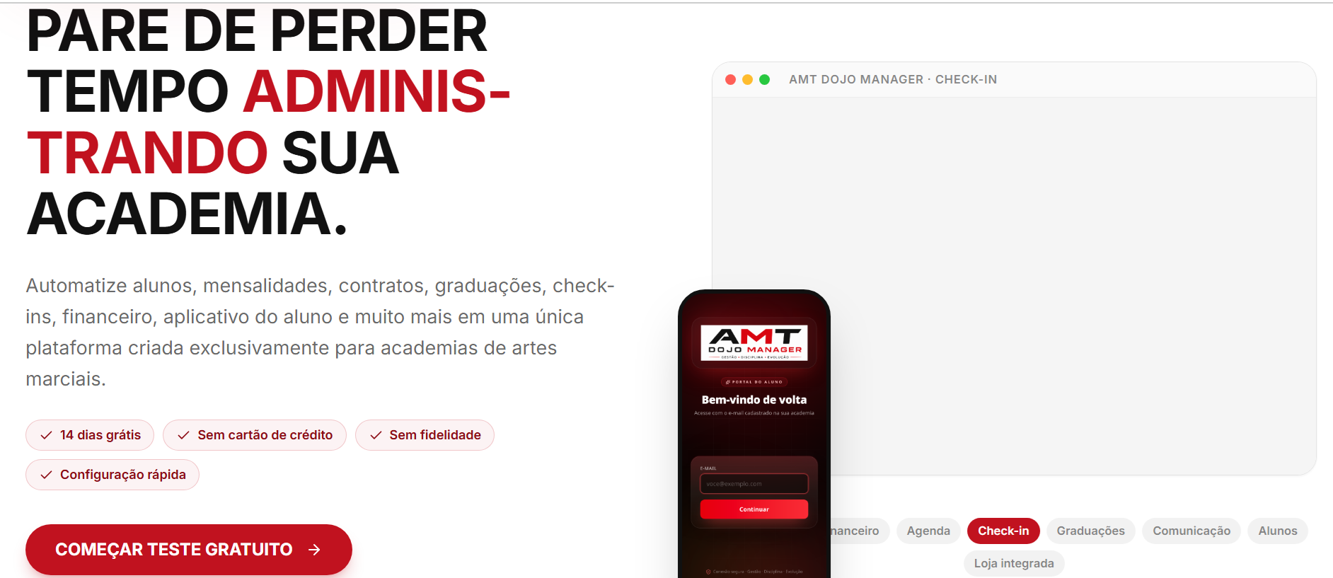 Screenshot da plataforma AMT Dojo Manager