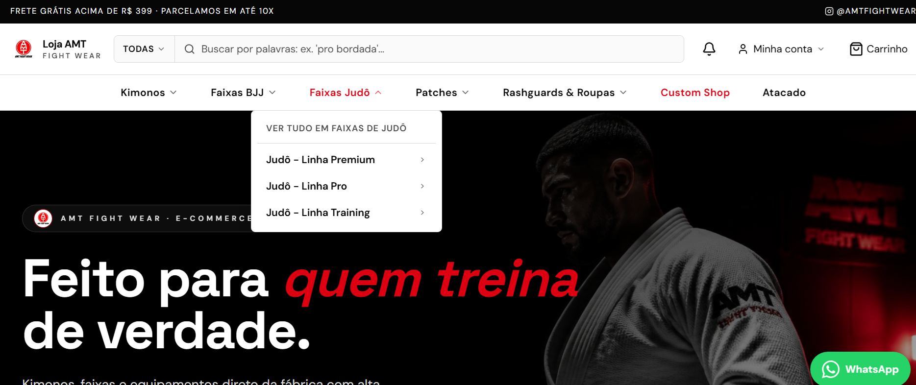 Screenshot da plataforma AMT Fight Wear